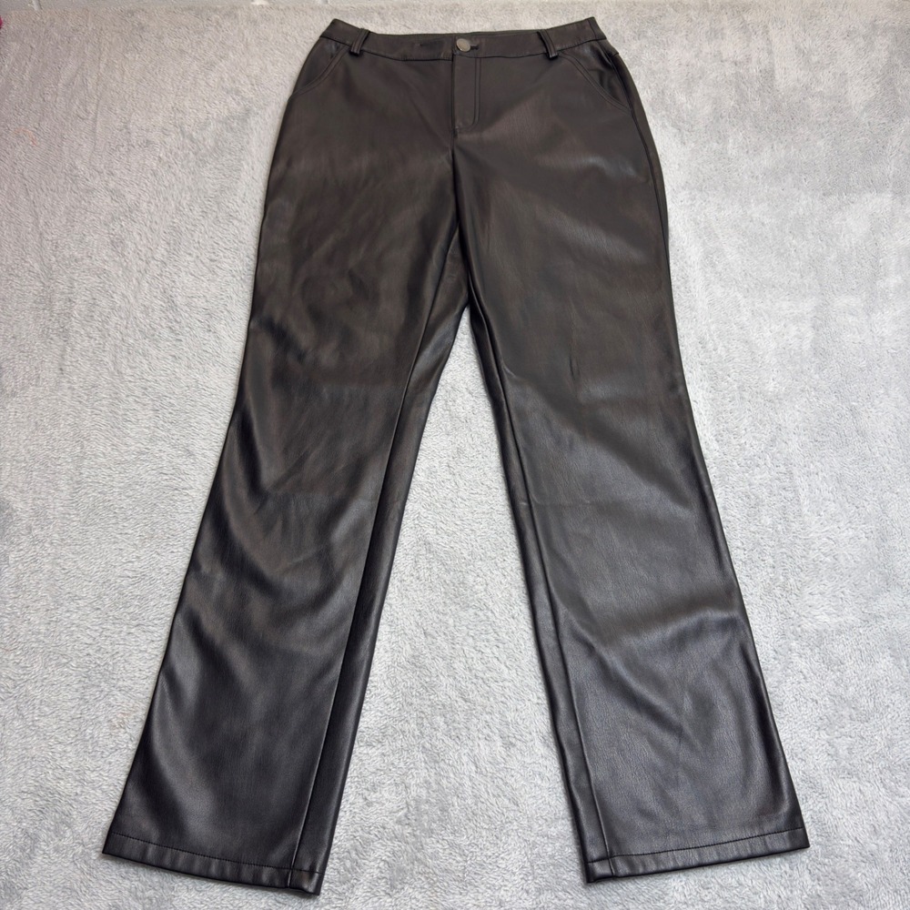 Versona Faux Leather Pants Women 4 Black Straight Leg High Rise Modern 28/30
